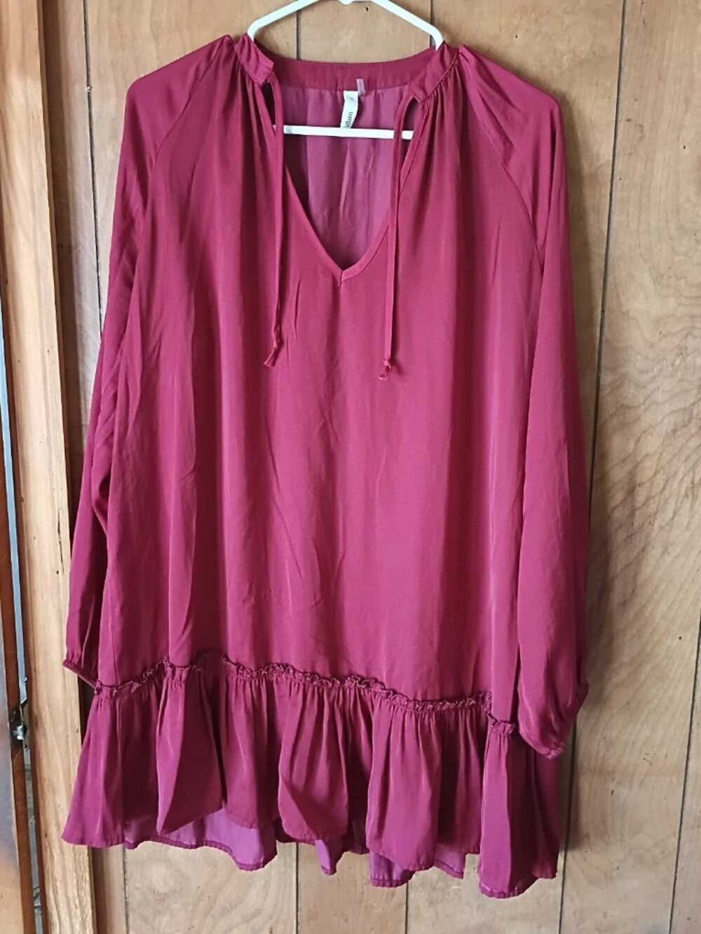 Glam Women’s Size M Red Flowy Boho Tunic Dress Ruffle Hem Polyester